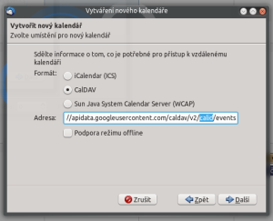 thunderbird lightning - vložení adresy kalendáře google